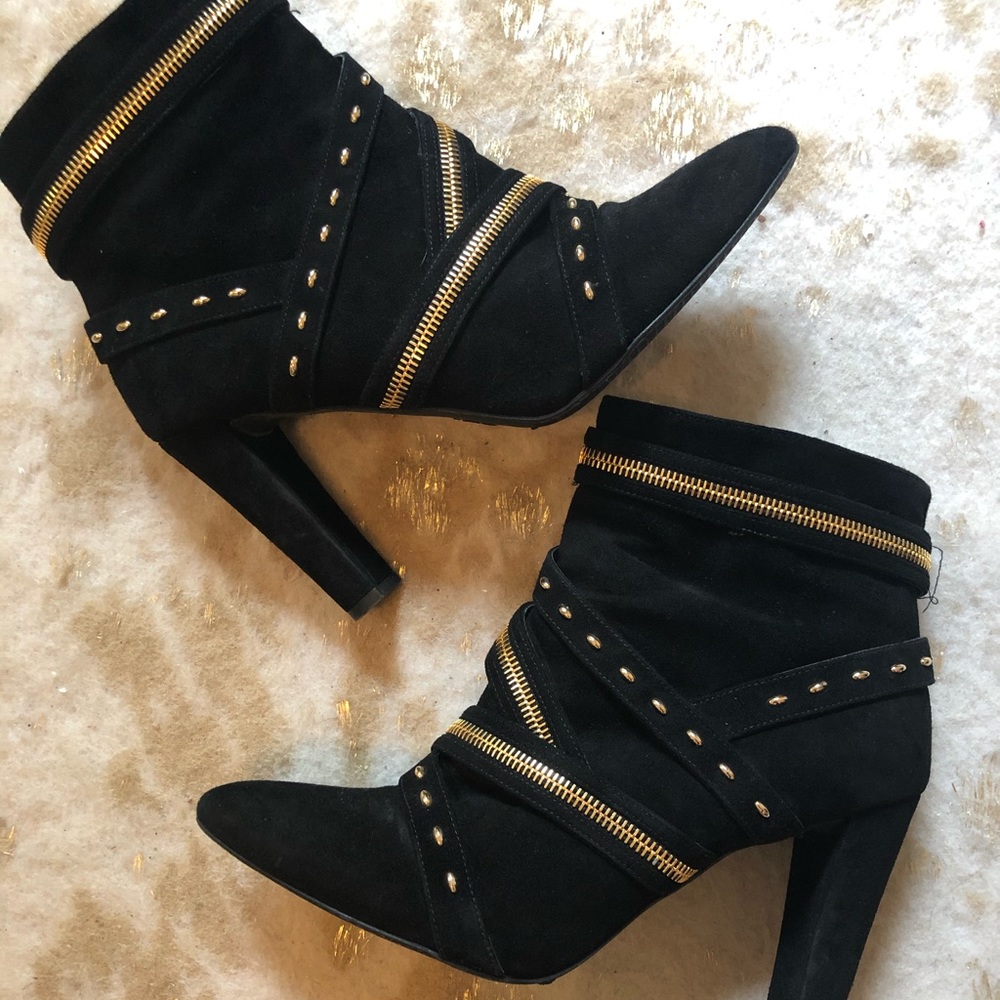 Stuart Weitzman Black and Gold Booties